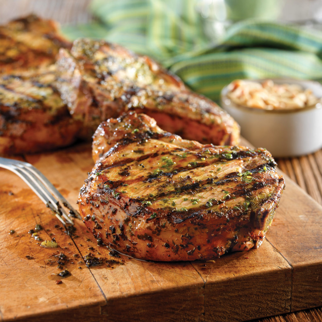 Grilled Pork Chops with Basil and Garlic Rub